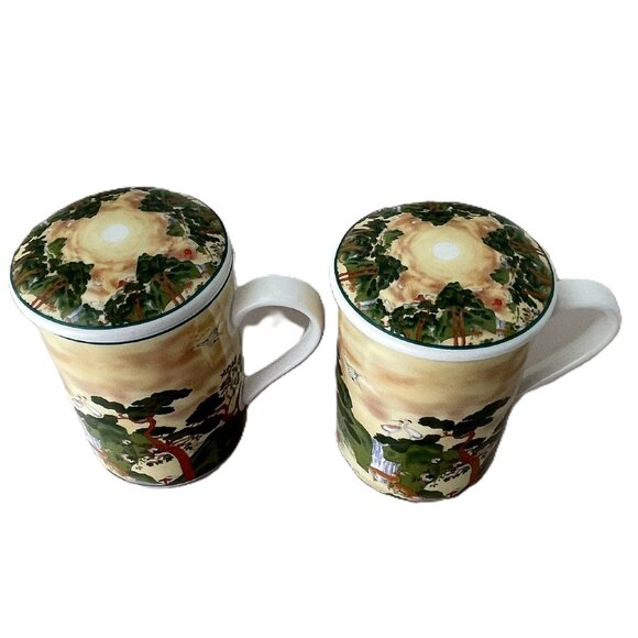 Fine China Oriental Tea Mug with Lid Set 2 by Bossigi - Picture 2 of 6